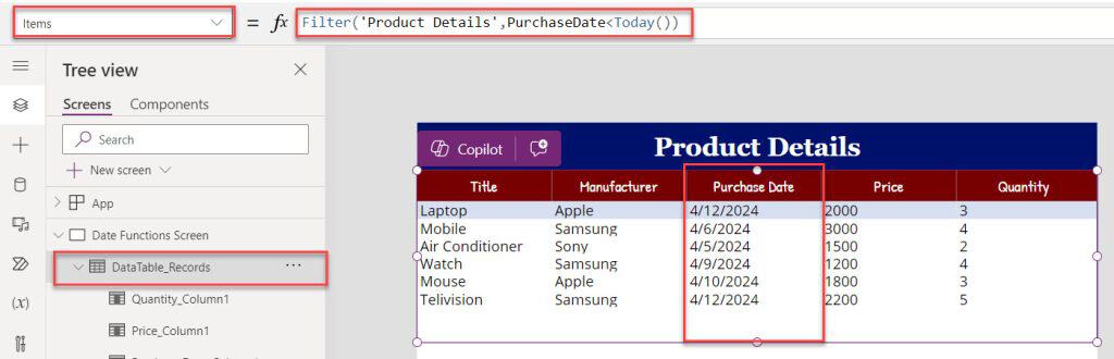 powerapps if the date is less than today