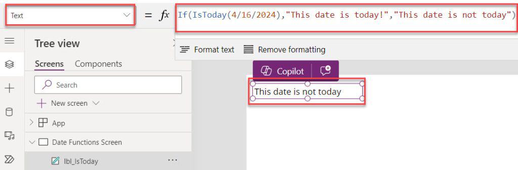 powerapps IsToday function