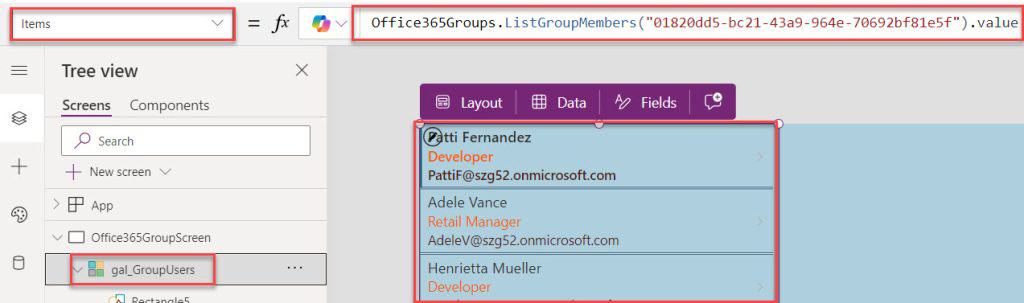 powerapps list group members