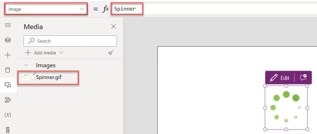 powerapps loading spinner property