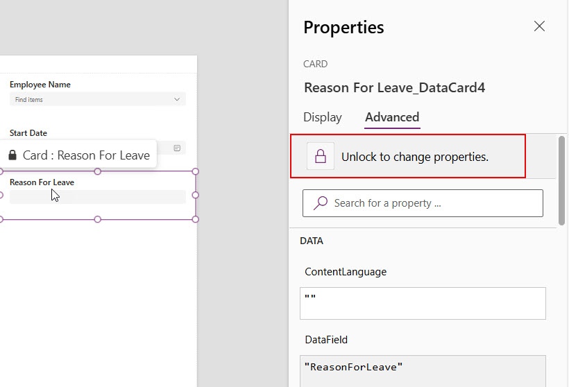 powerapps modern control form item property