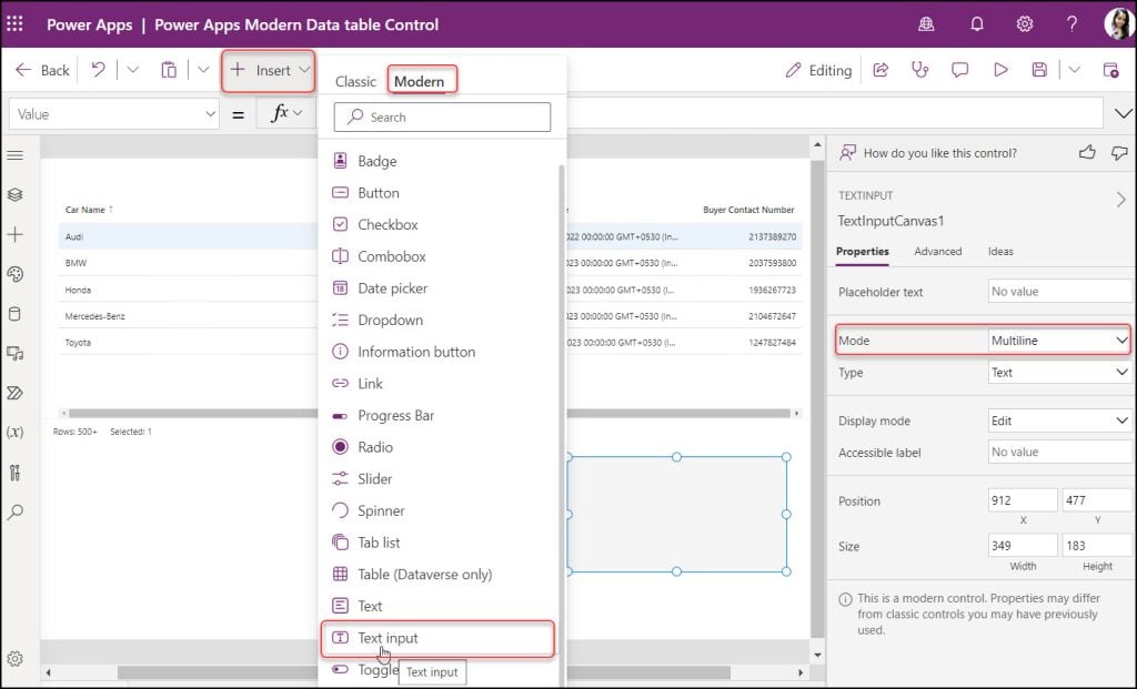 PowerApps Modern Table