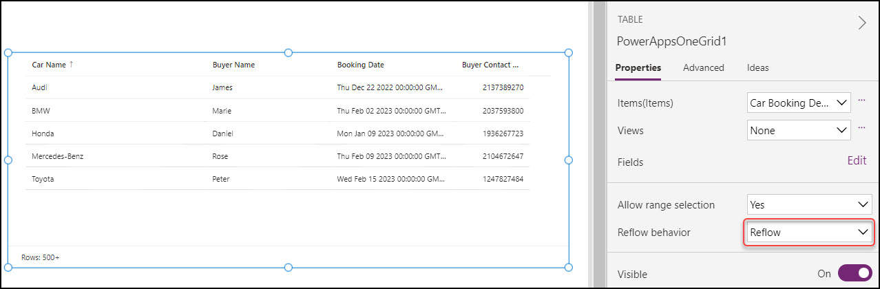 PowerApps Modern Table Control