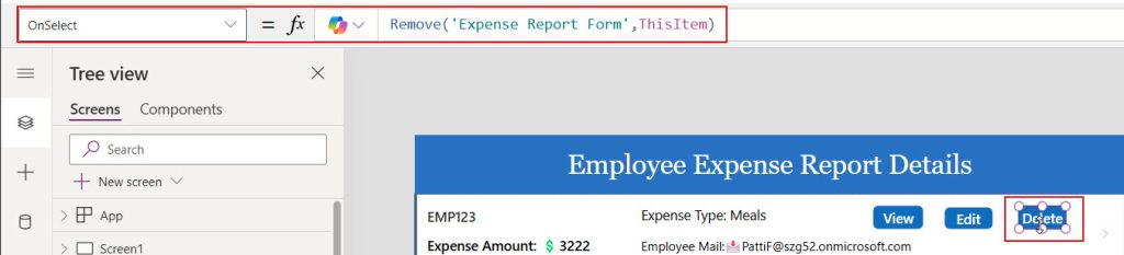 powerapps on select change screen