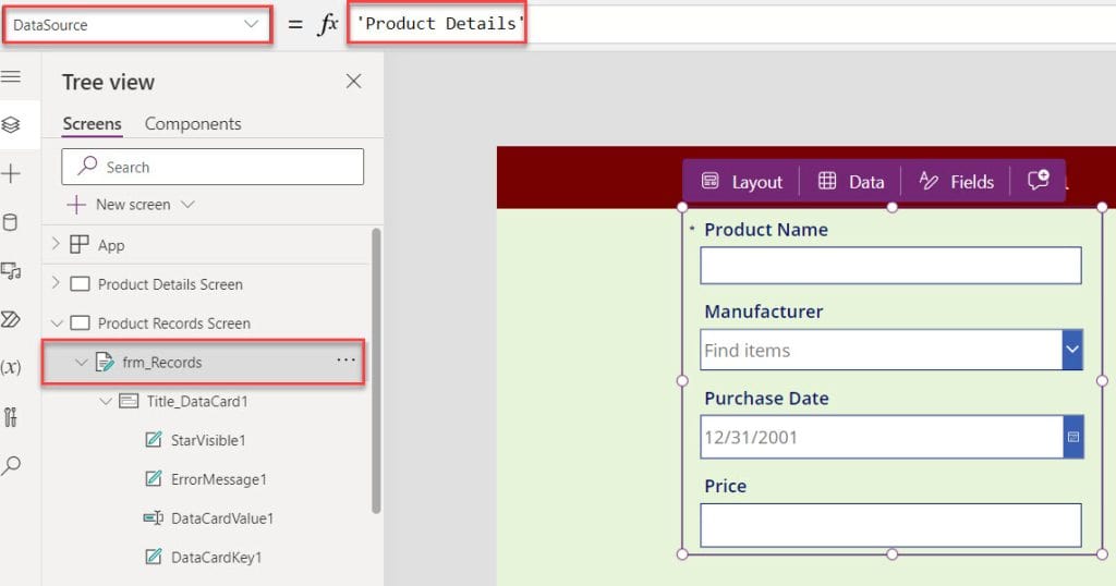 powerapps onchange set another field value