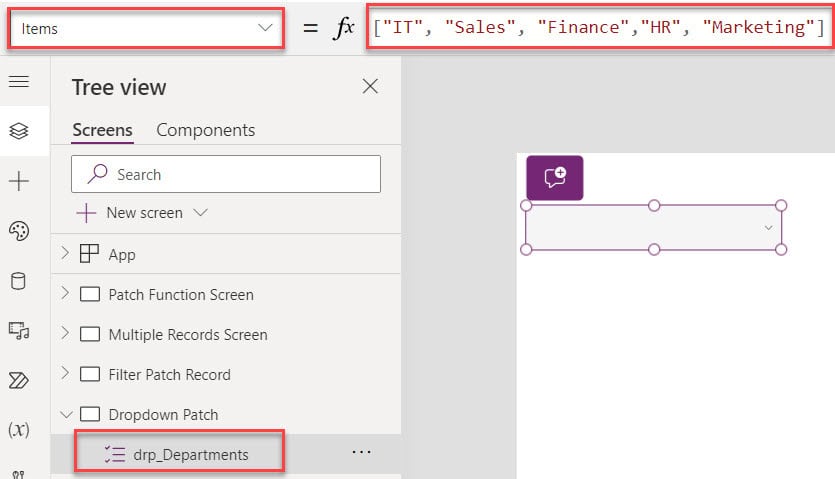 powerapps patch dropdown value