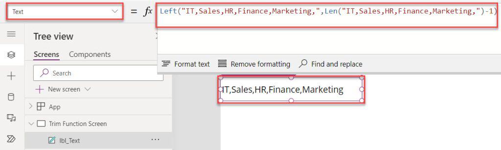 powerapps remove last character from string