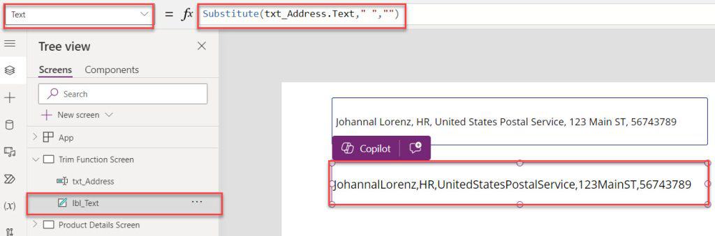 powerapps remove spaces from string