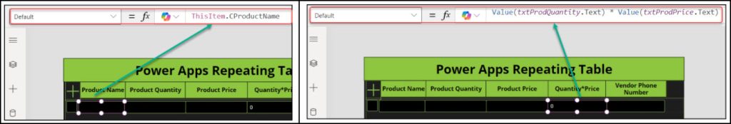 PowerApps Repeating table