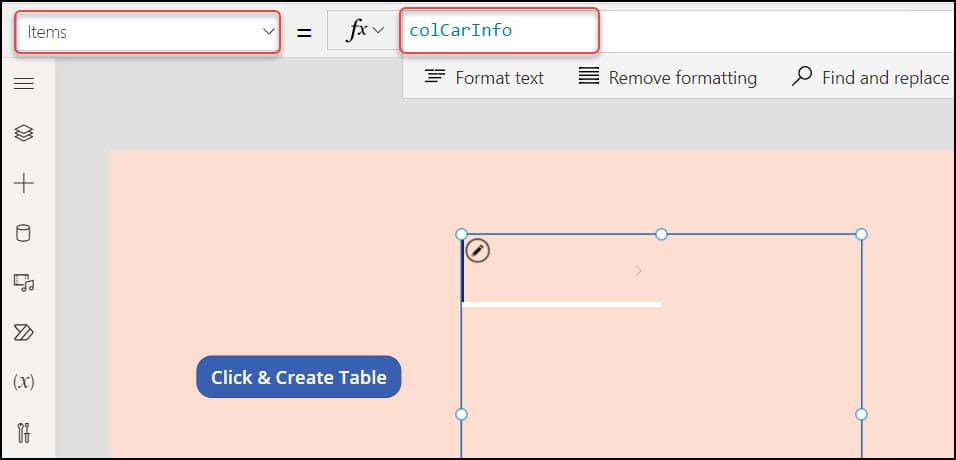 powerapps set table variable