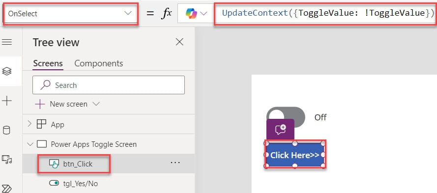 powerapps set toggle value with button