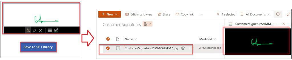 powerapps signature to sharepoint list