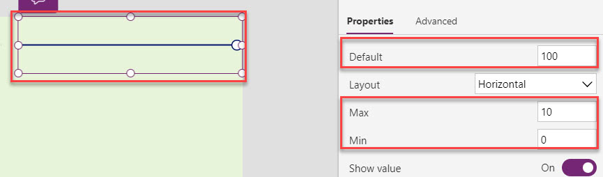 powerapps slider increment