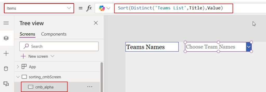 power apps sort combobox alphabetically