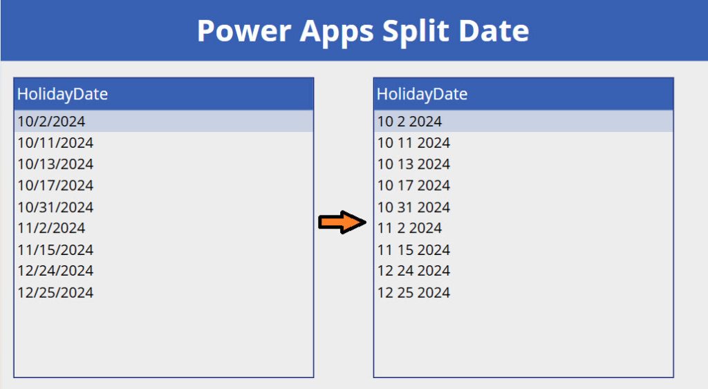 powerapps split date and time