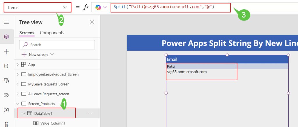 powerapps split email address