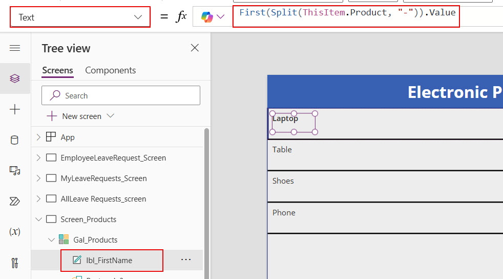 powerapps split string get first value