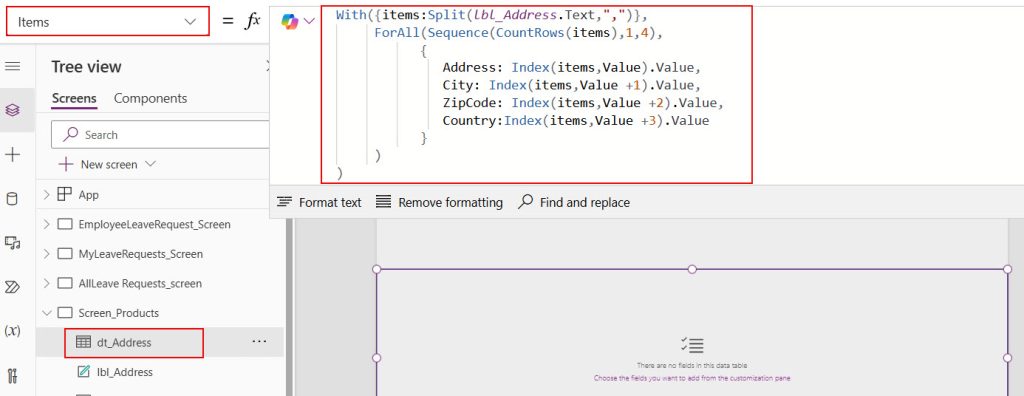 powerapps split string into columns