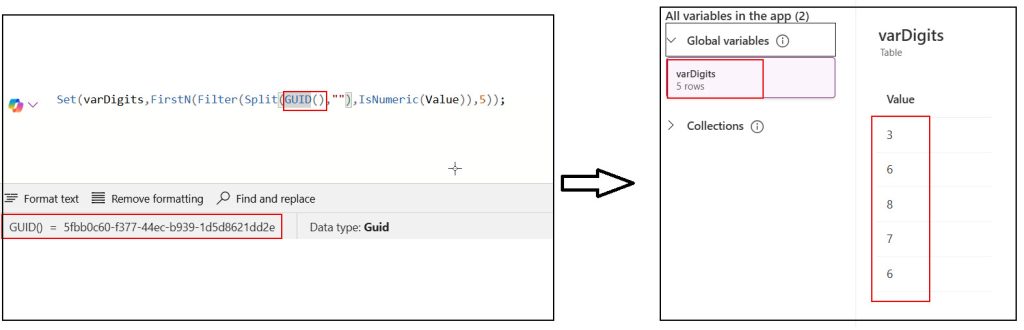 powerapps split table value