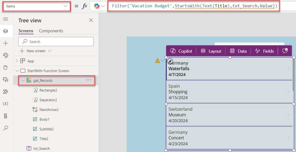 powerapps startswith