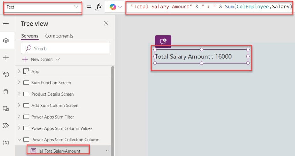 powerapps sum collection column