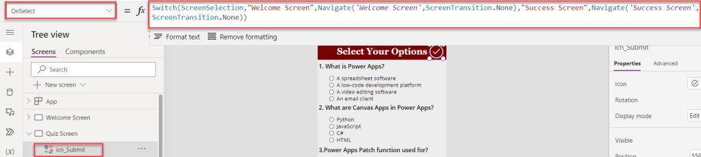 PowerApps Switch Screens