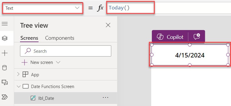 powerapps today function