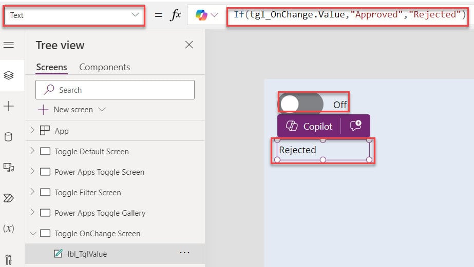 powerapps toggle onchange