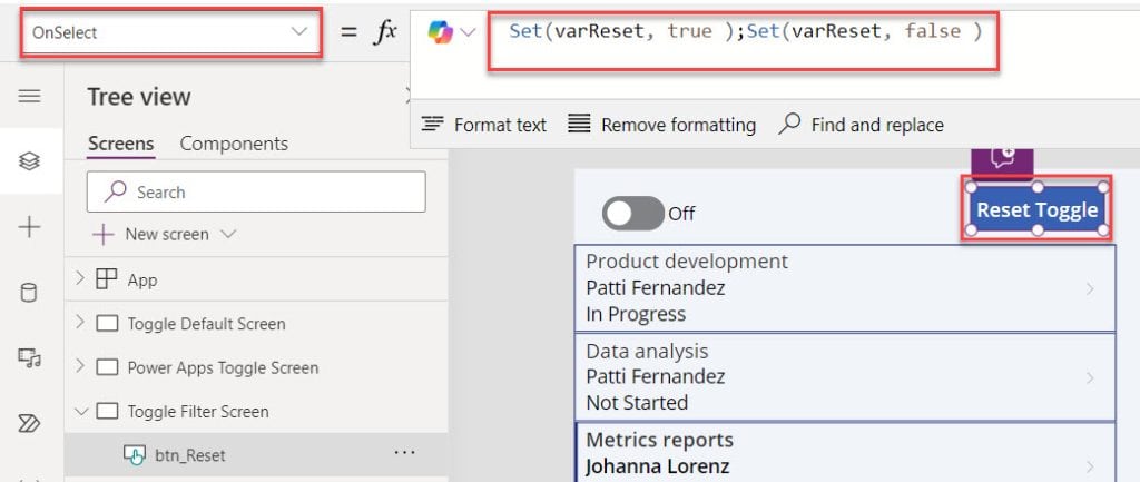 powerapps toggle reset