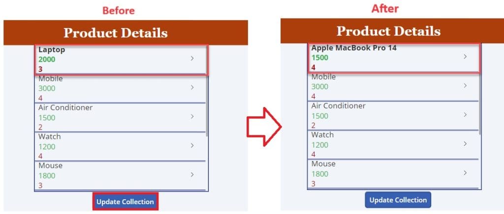 powerapps update item in collection