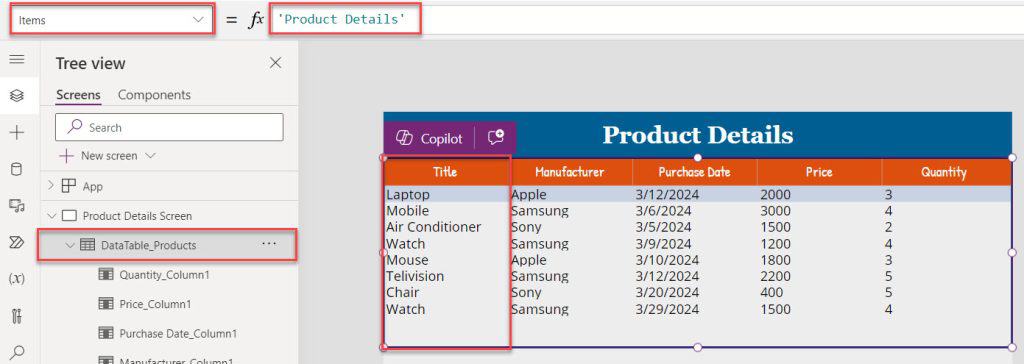 powerapps update table