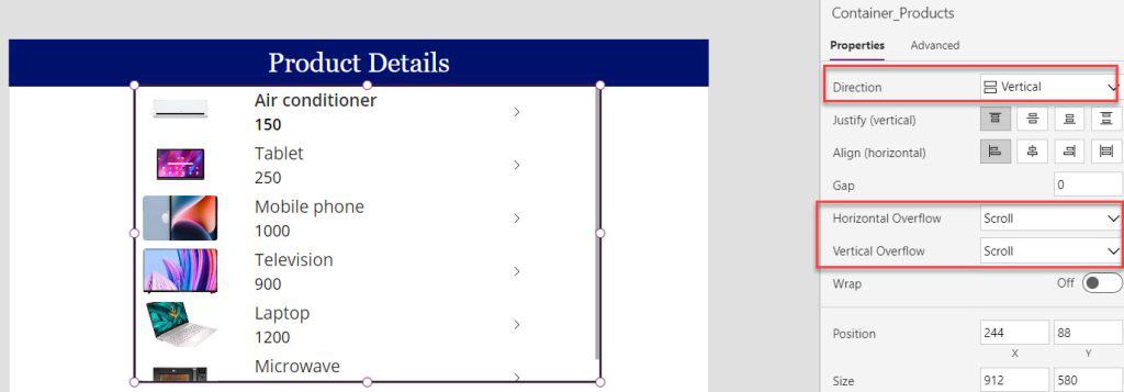 powerapps vertical container two columns