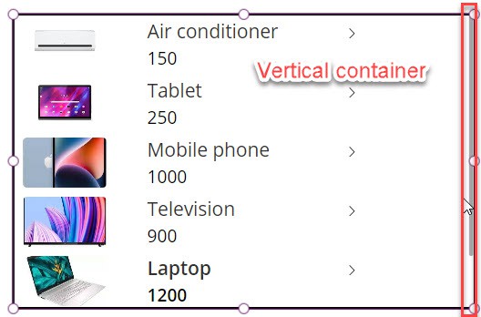 powerapps vertical container