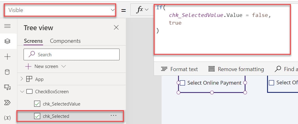 PowerApps Visible if Checkbox Control is Checked