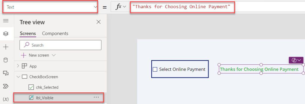 PowerApps Visible if the Check box is Checked