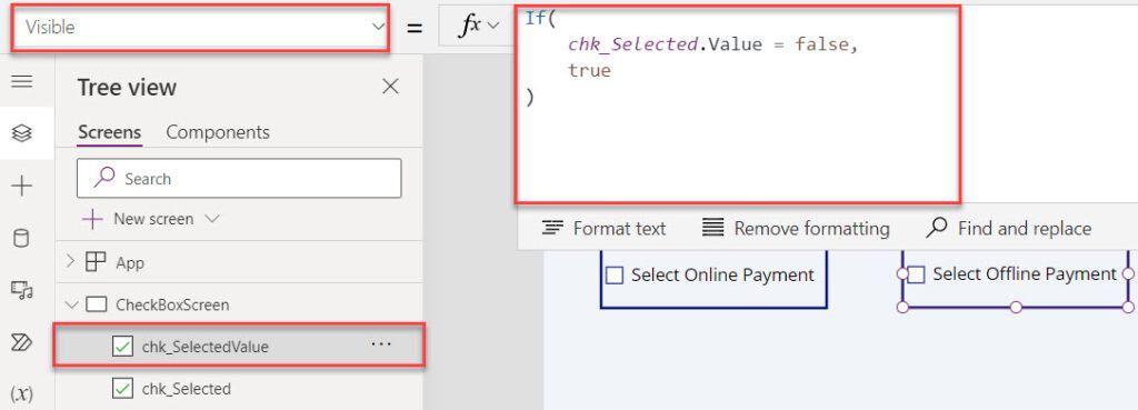 PowerApps Visible if the Checkbox is Checked