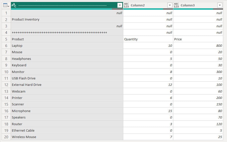 powerbi delete top rows