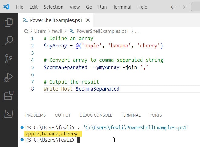 powershell array to comma separated string