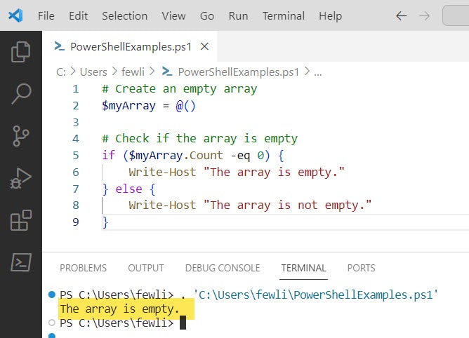 powershell check if array is empty