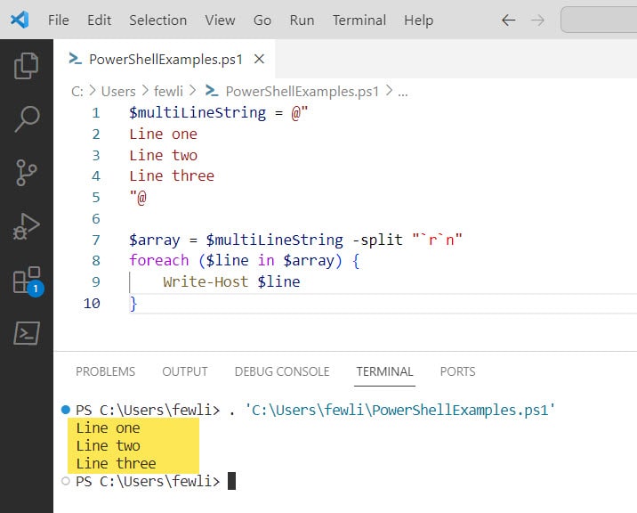 powershell convert multiline string to array