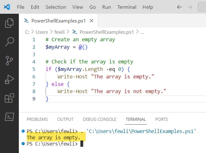 powershell determine if array is empty