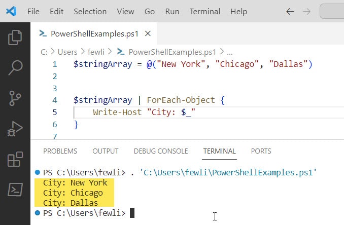 powershell foreach string array