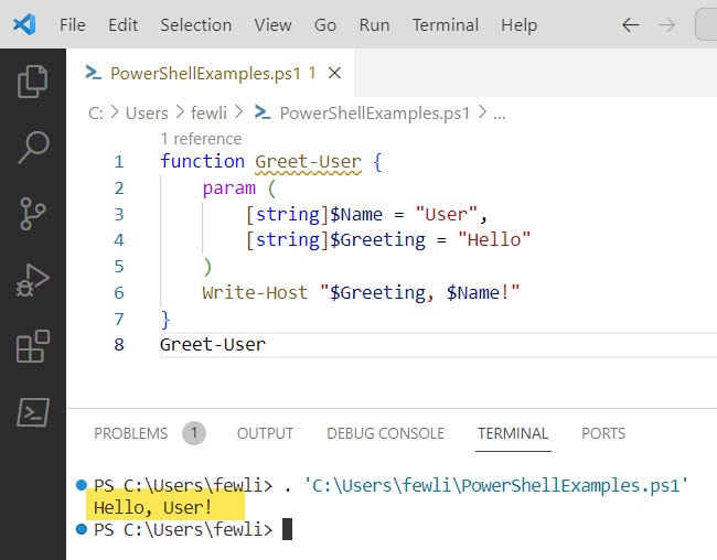 powershell function param default value