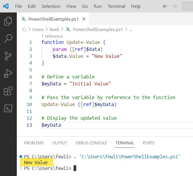 powershell function reference parameter