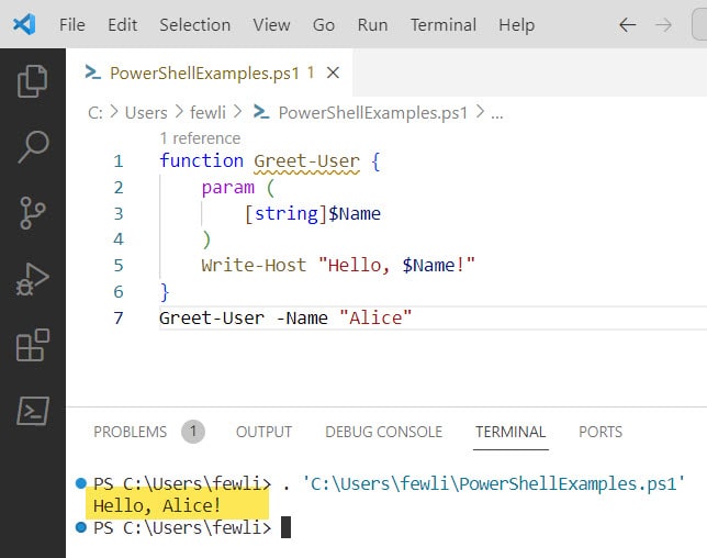 powershell function with parameter