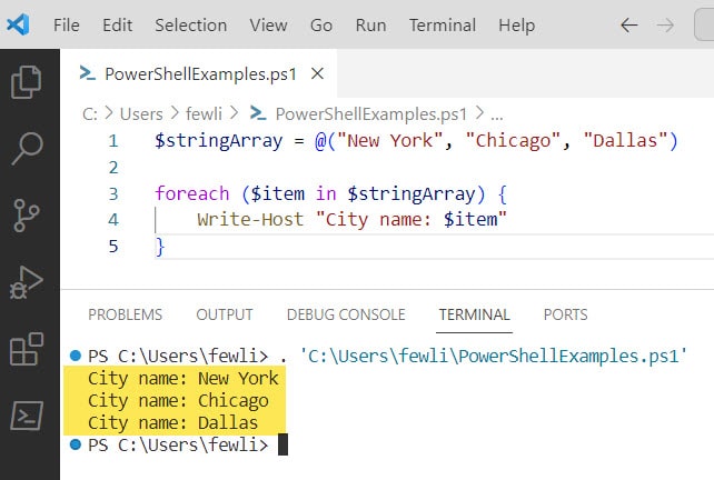 powershell loop through array