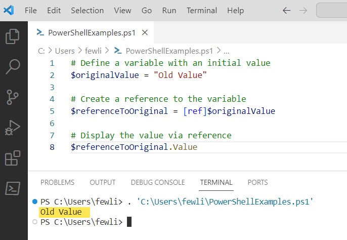 powershell reference variable