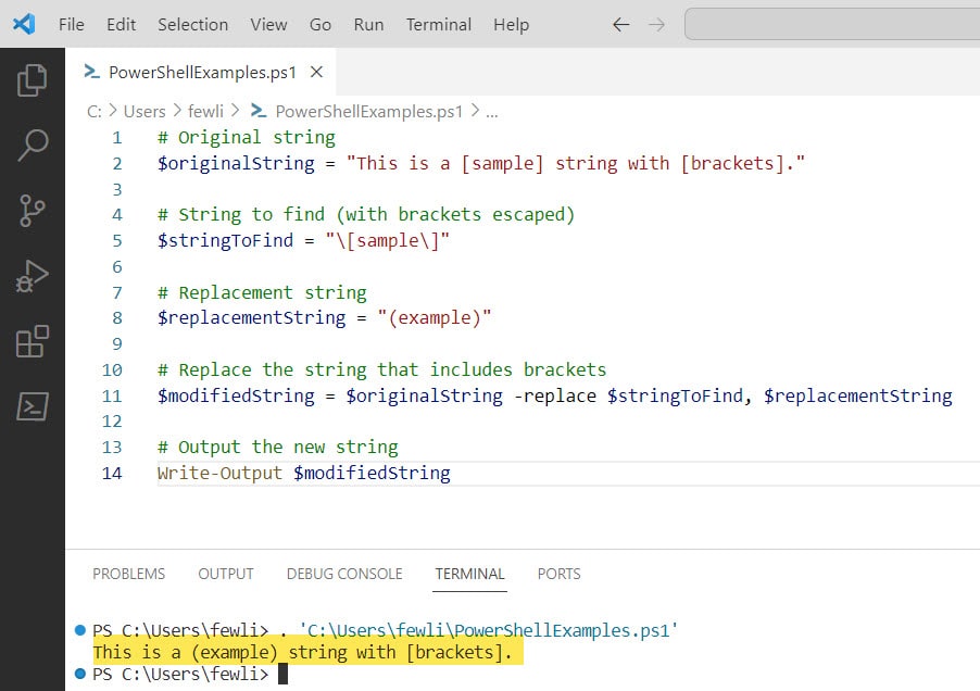 powershell replace string brackets