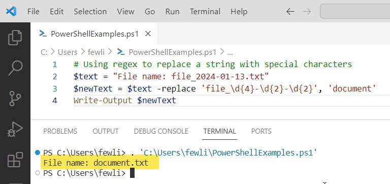 powershell replace string containing special characters