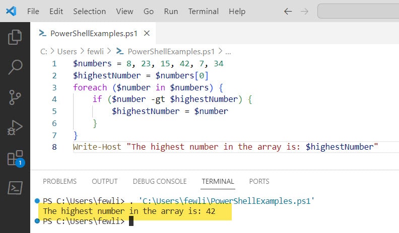 powershell select highest number in array